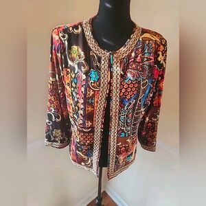 Joan Rivers Jacket / Blazer with Trim Multicolored Sz S 3/4 Sleeve